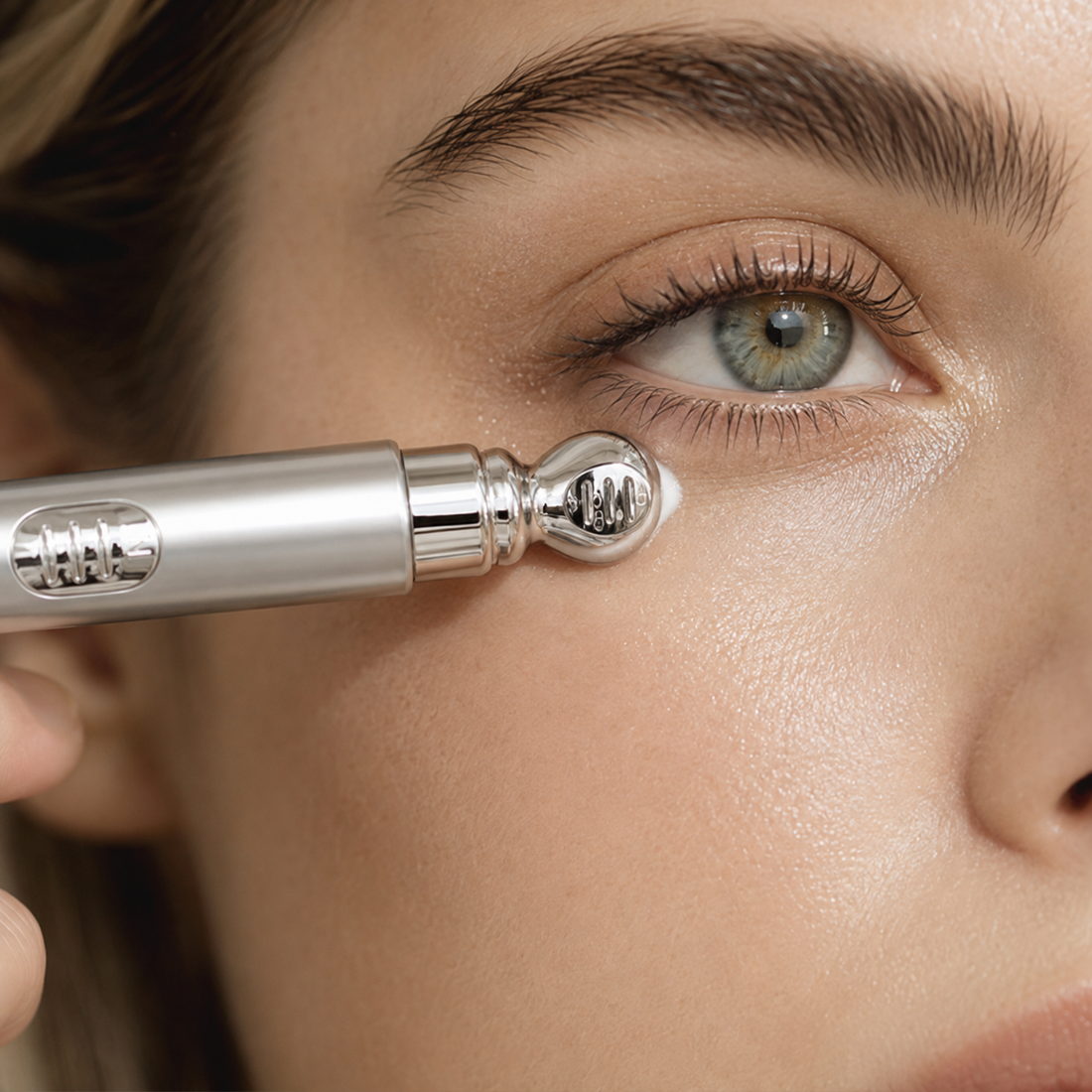 Gliding the cooling tip along the under-eye